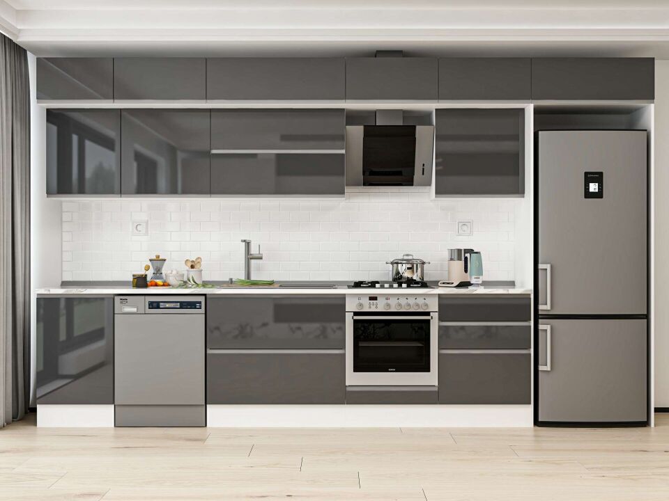 Alvinka 390X240 Cm High Gloss Mutfak Dolabı Mb-E80S50S60-2 High Gloss | Antrasit - Mdf