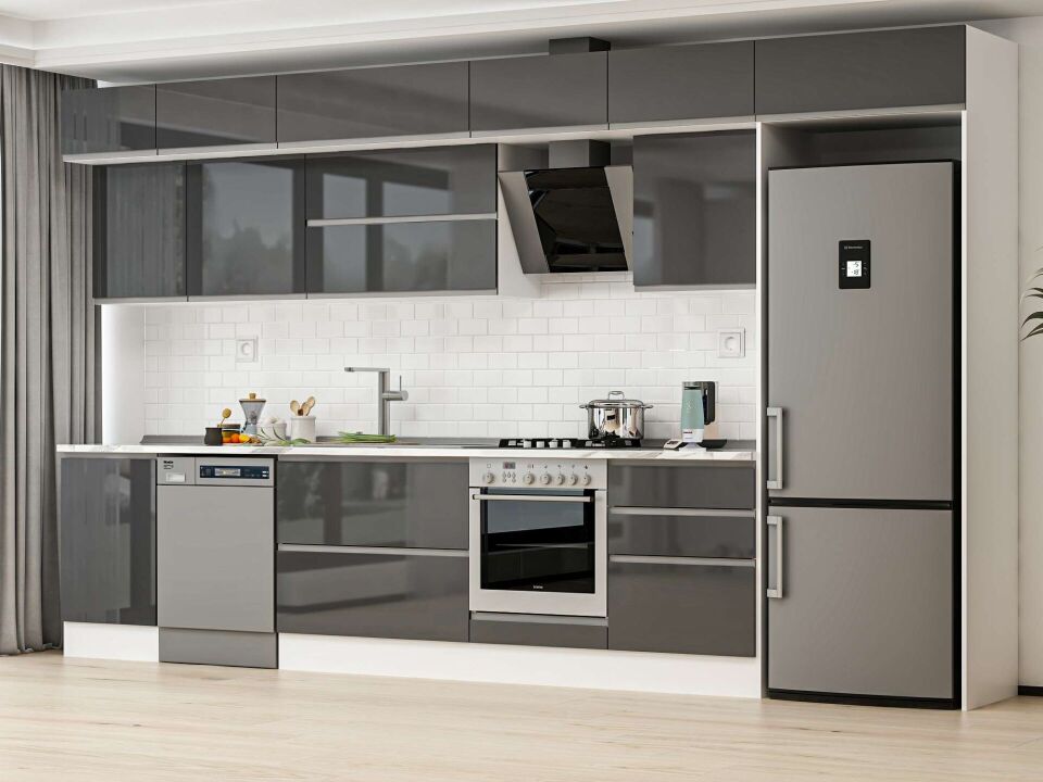 Alvinka 390X240 Cm High Gloss Mutfak Dolabı Mb-E80S50S60-2 High Gloss | Antrasit - Mdf