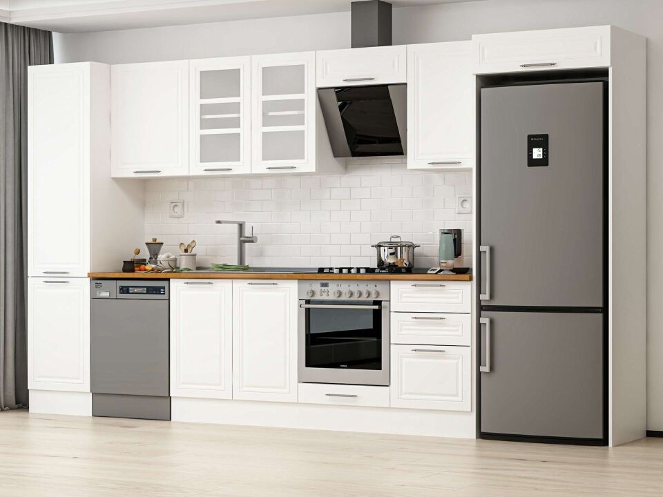 Alvinka 380X222 Cm Klasik Mebran Mutfak Dolabı Mbb-E80B50S50-3 Mebran | Beyaz - Suntalam