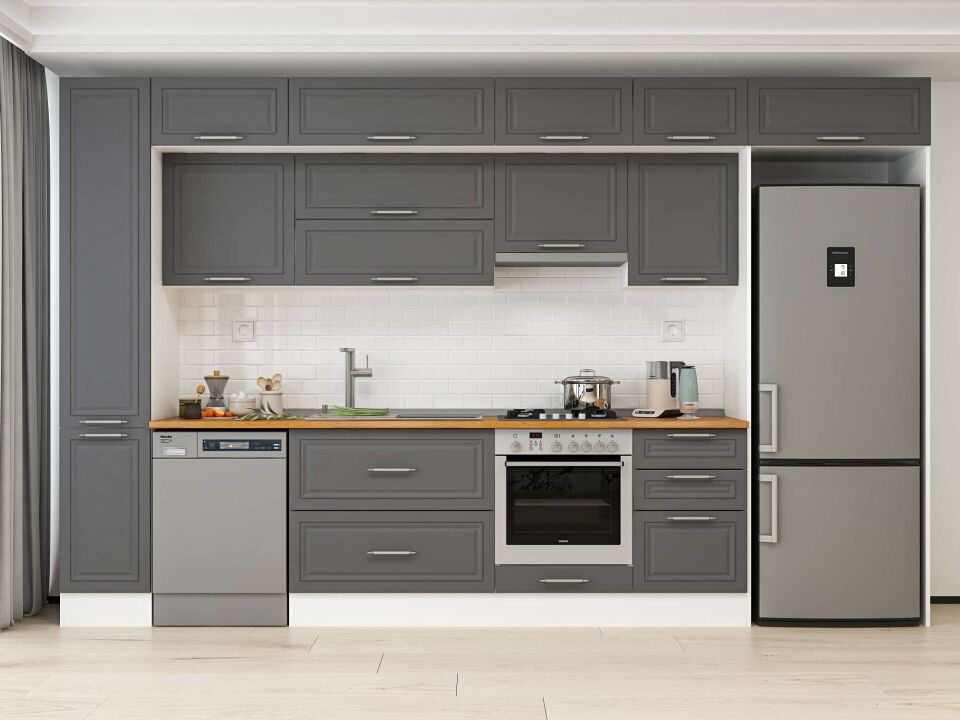 Alvinka 370X240 Cm Klasik Mebran Mutfak Dolabı Mbb-E80B40S50-1 Mebran | Antrasit - Mdf