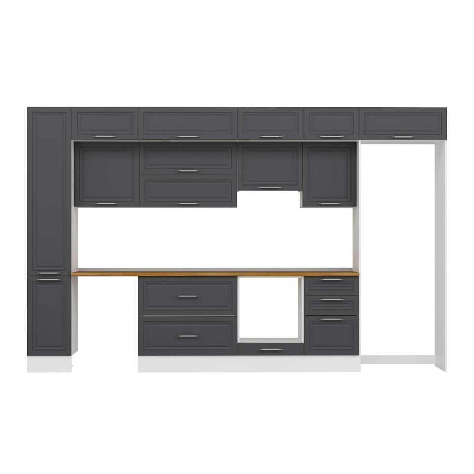 Alvinka 370X240 Cm Klasik Mebran Mutfak Dolabı Mbb-E80B40S50-1 Mebran | Antrasit - Mdf