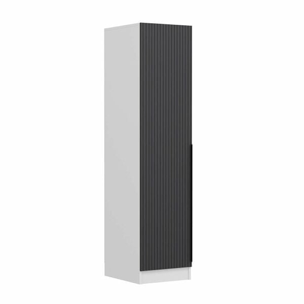 Minar Kale 1 Kapaklı Raflı Dolap Beyaz - Antrasit Çizgili Mebran 190CM