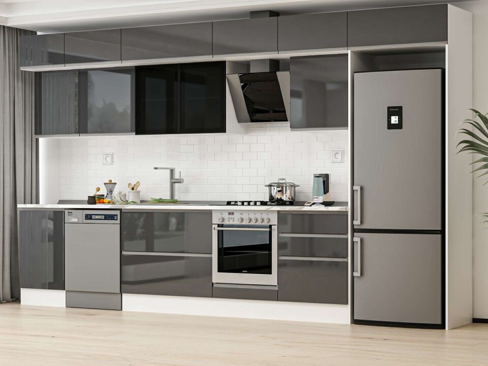 Alvinka 390X240 Cm High Gloss Mutfak Dolabı Mb-E80S50S60-3 High Gloss | Antrasit - Mdf