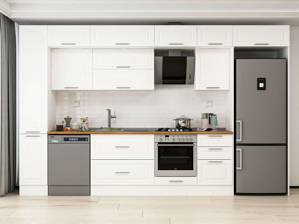 Alvinka 370X240 Cm Klasik Mebran Mutfak Dolabı Mbb-E80B40S50-2 Mebran | Beyaz - Mdf