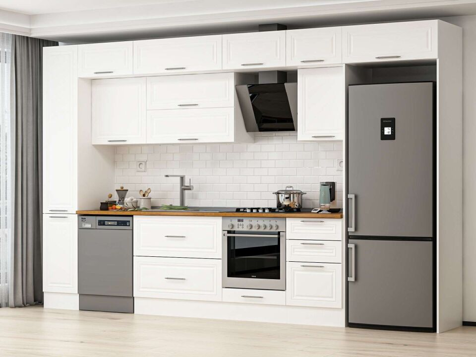 Alvinka 370X240 Cm Klasik Mebran Mutfak Dolabı Mbb-E80B40S50-2 Mebran | Beyaz - Mdf
