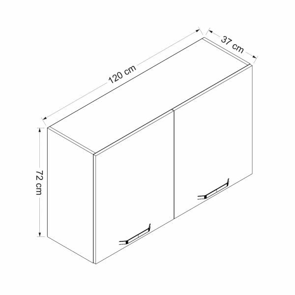 Minar Mutfak Modül Üst 2Dk1R 120Cm Dolap Byz Aliminyum Füme Cam