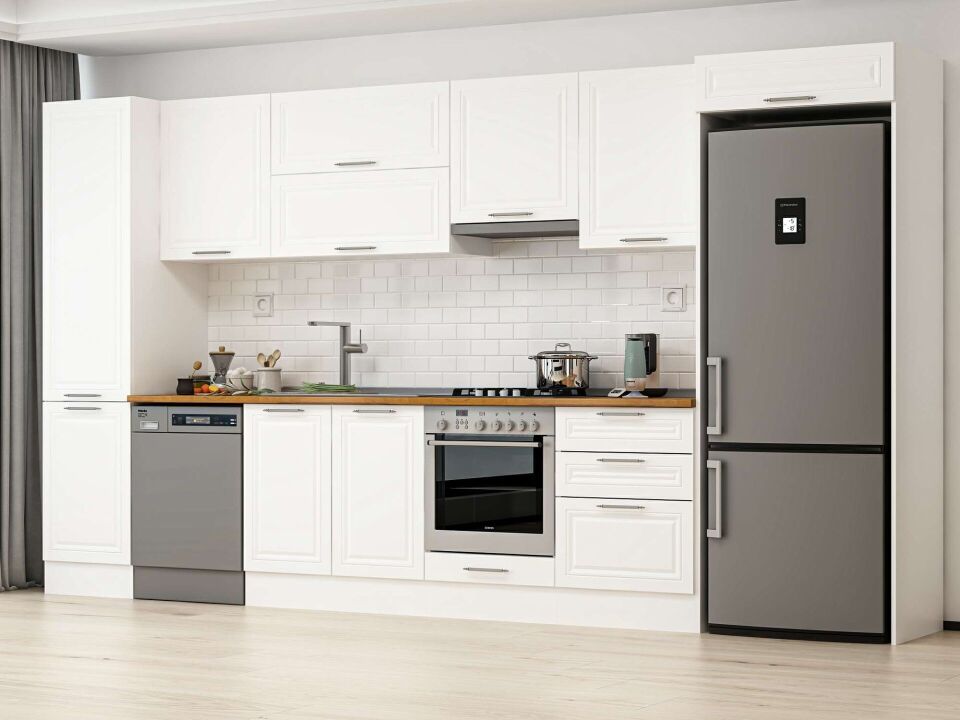 Alvinka 390X222 Cm Klasik Mebran Mutfak Dolabı Mbb-E80B50S60-1 Mebran | Beyaz - Suntalam