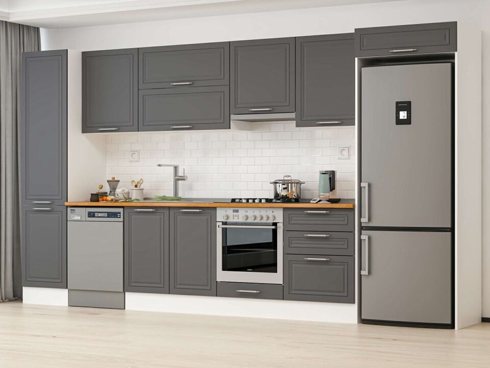 Alvinka 390X222 Cm Klasik Mebran Mutfak Dolabı Mbb-E80B50S60-1 Mebran | Antrasit - Suntalam