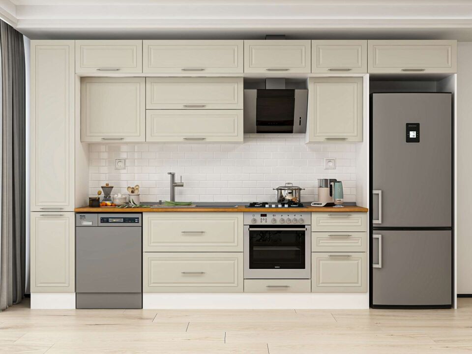 Alvinka 370X240 Cm Klasik Mebran Mutfak Dolabı Mbb-E80B40S50-2 Mebran | Kumtaşı - Mdf
