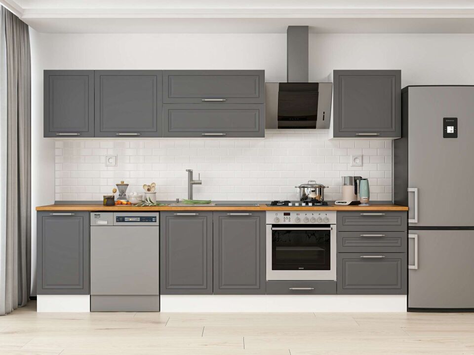 Alvinka 310X210 Cm Klasik Mebran Mutfak Dolabı M-E90S40S60-2 Mebran | Antrasit - Mdf