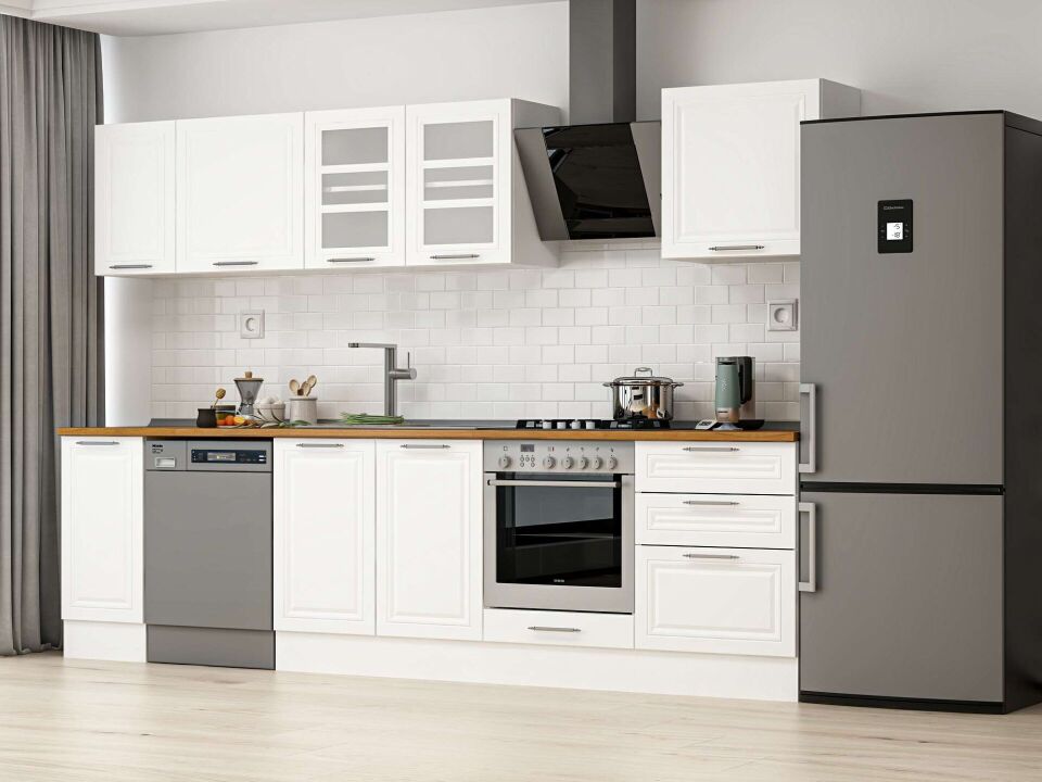Alvinka 310X210 Cm Klasik Mebran Mutfak Dolabı M-E90S40S60-3 Mebran | Beyaz - Suntalam