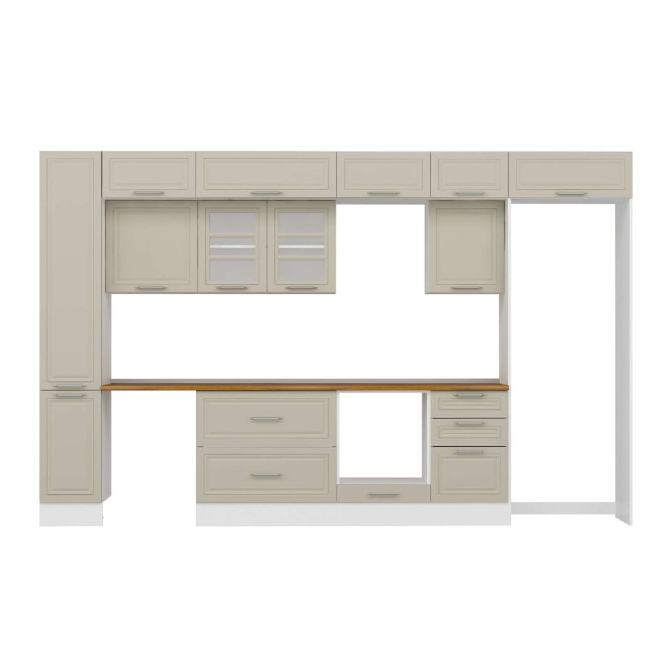 Alvinka 370X240 Cm Klasik Mebran Mutfak Dolabı Mbb-E80B40S50-3 Mebran | Kumtaşı - Suntalam