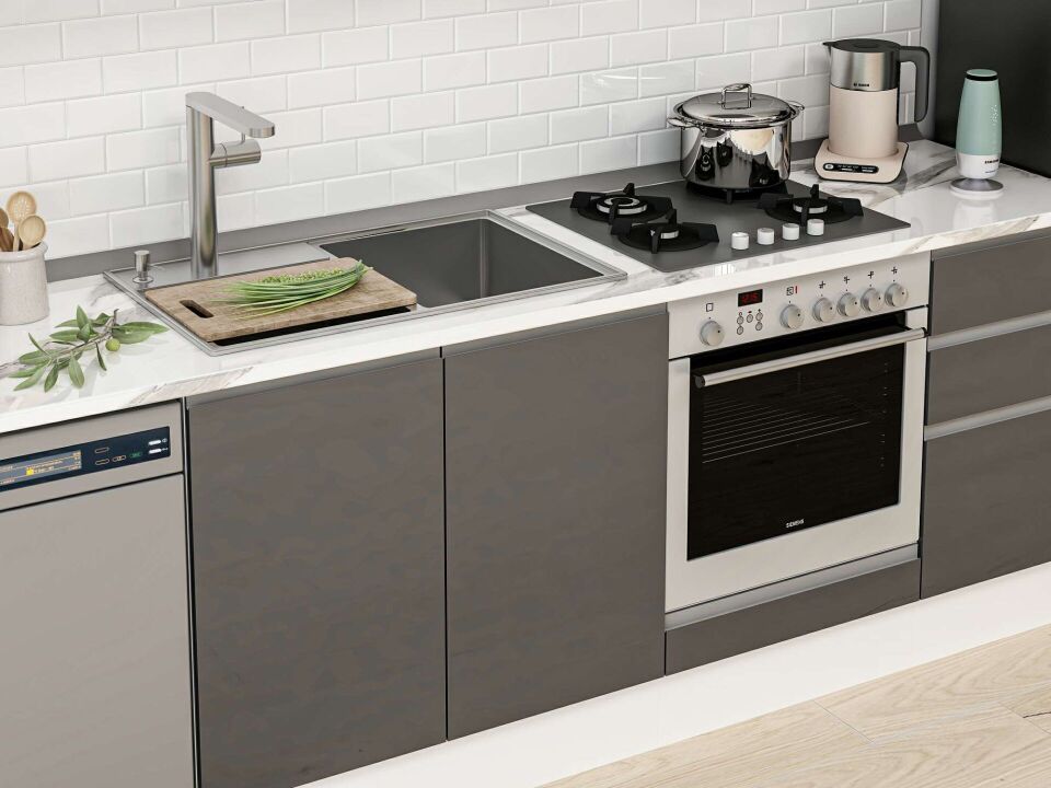 Alvinka 305X210 Cm High Gloss Mutfak Dolabı Mb-E90B50S45-1 High Gloss | Antrasit - Mdf