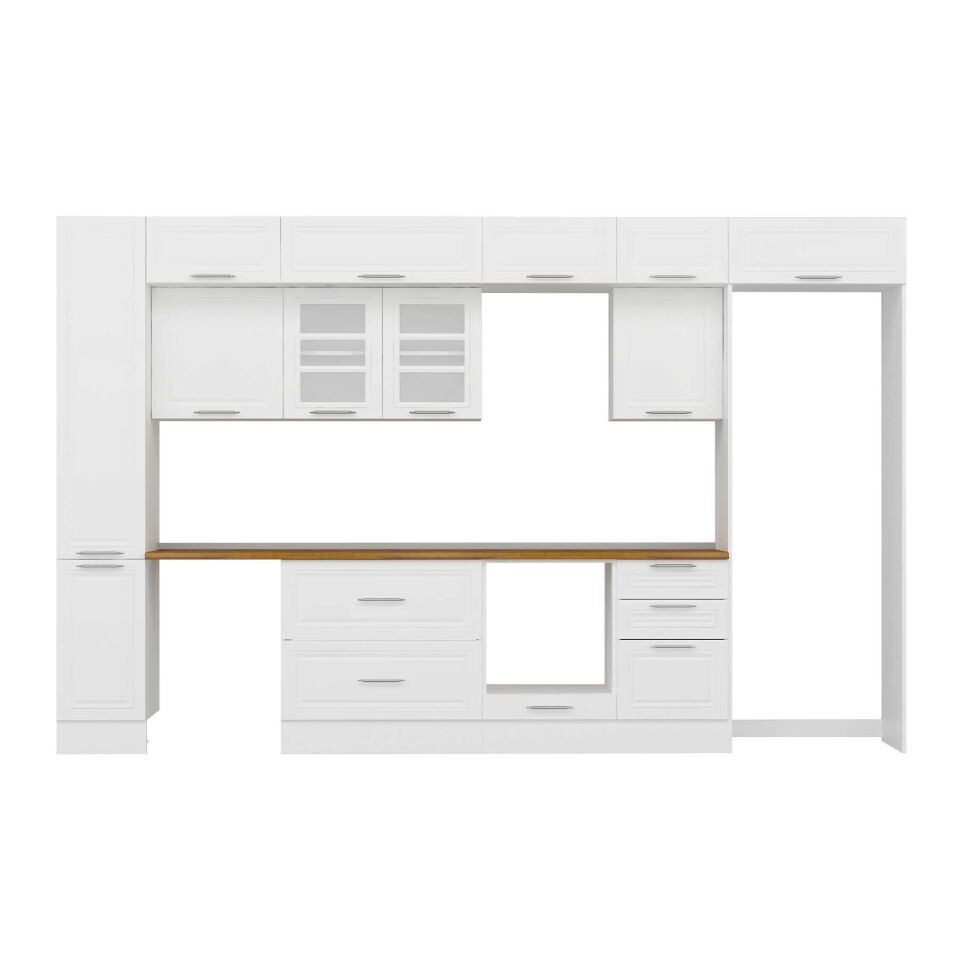 Alvinka 370X240 Cm Klasik Mebran Mutfak Dolabı Mbb-E80B40S50-3 Mebran | Beyaz - Mdf