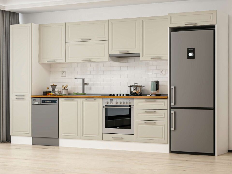 Alvinka 390X222 Cm Klasik Mebran Mutfak Dolabı Mbb-E80B50S60-1 Mebran | Kumtaşı - Mdf