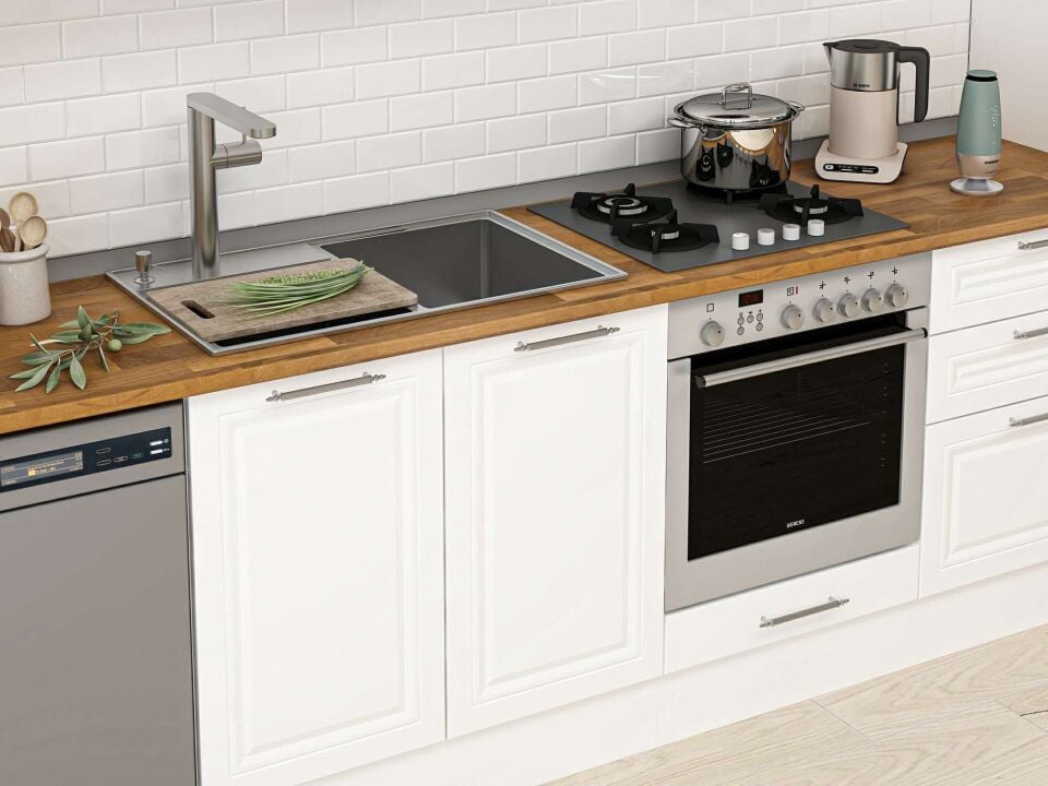 Alvinka 390X222 Cm Klasik Mebran Mutfak Dolabı Mbb-E80B50S60-2 Mebran | Beyaz - Suntalam