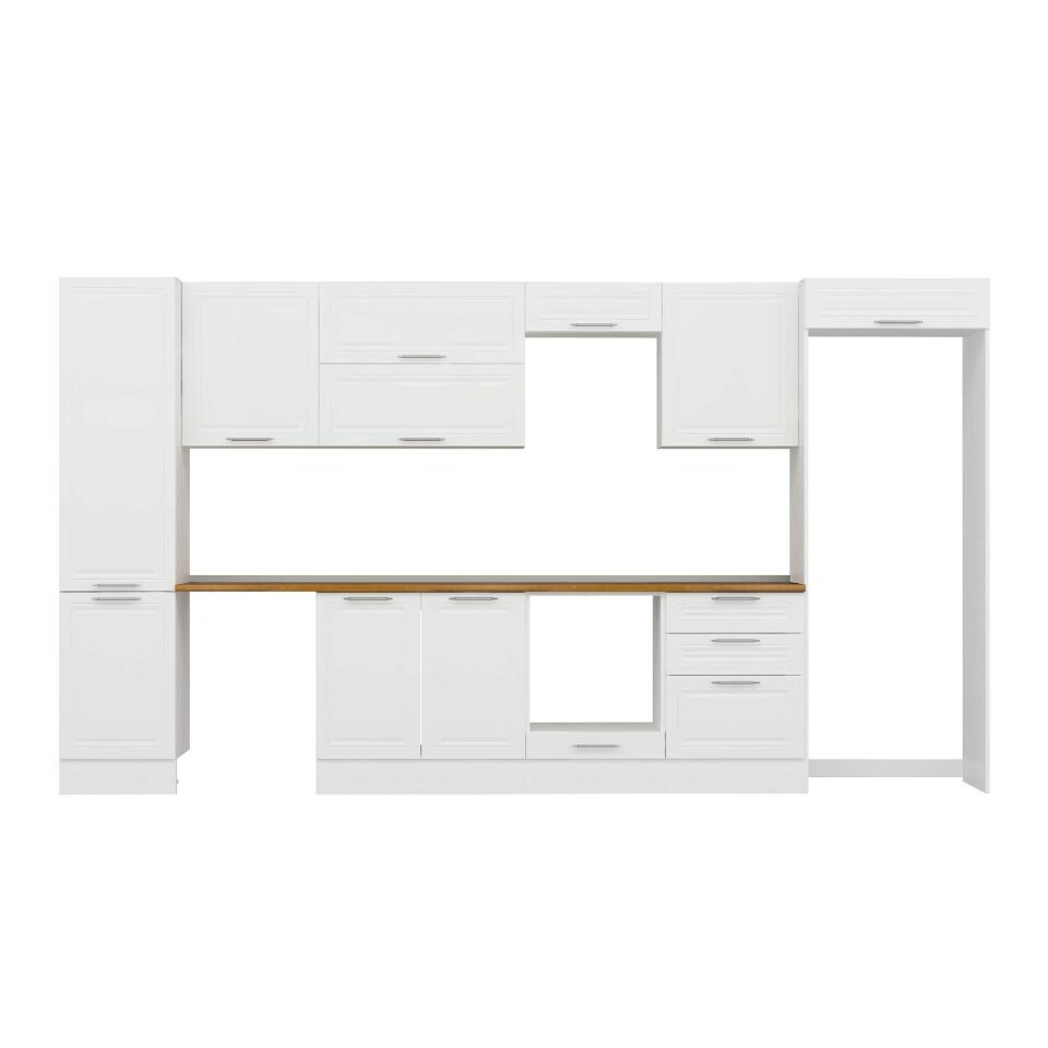 Alvinka 390X222 Cm Klasik Mebran Mutfak Dolabı Mbb-E80B50S60-2 Mebran | Beyaz - Suntalam