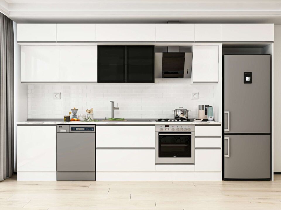 Alvinka 380X240 Cm High Gloss Mutfak Dolabı Mb-E80S60S40-3 High Gloss | Beyaz - Mdf