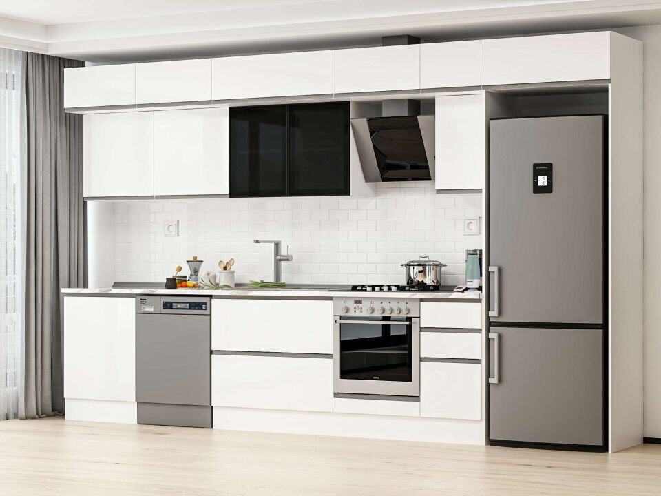 Alvinka 380X240 Cm High Gloss Mutfak Dolabı Mb-E80S60S40-3 High Gloss | Beyaz - Mdf