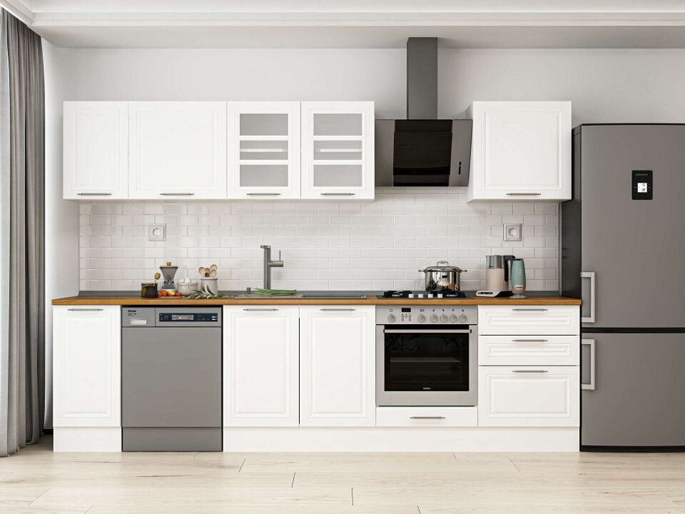 Alvinka 310X210 Cm Klasik Mebran Mutfak Dolabı M-E90S40S60-3 Mebran | Beyaz - Mdf