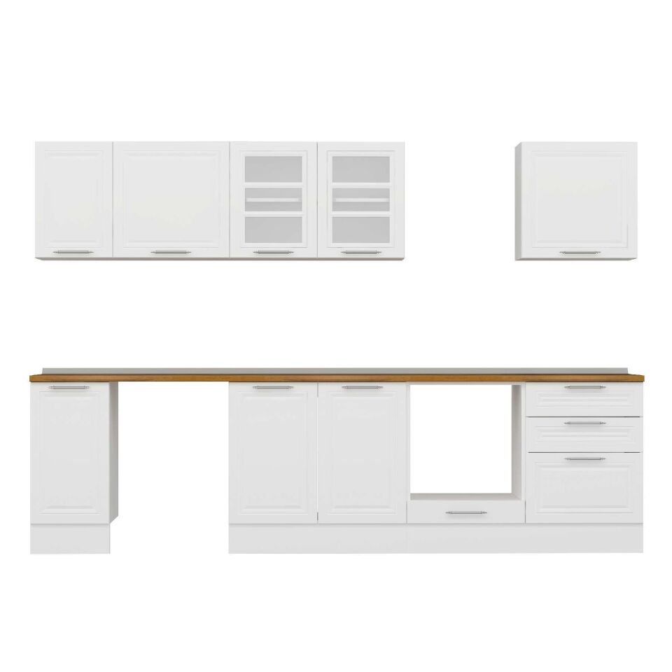 Alvinka 310X210 Cm Klasik Mebran Mutfak Dolabı M-E90S40S60-3 Mebran | Beyaz - Mdf