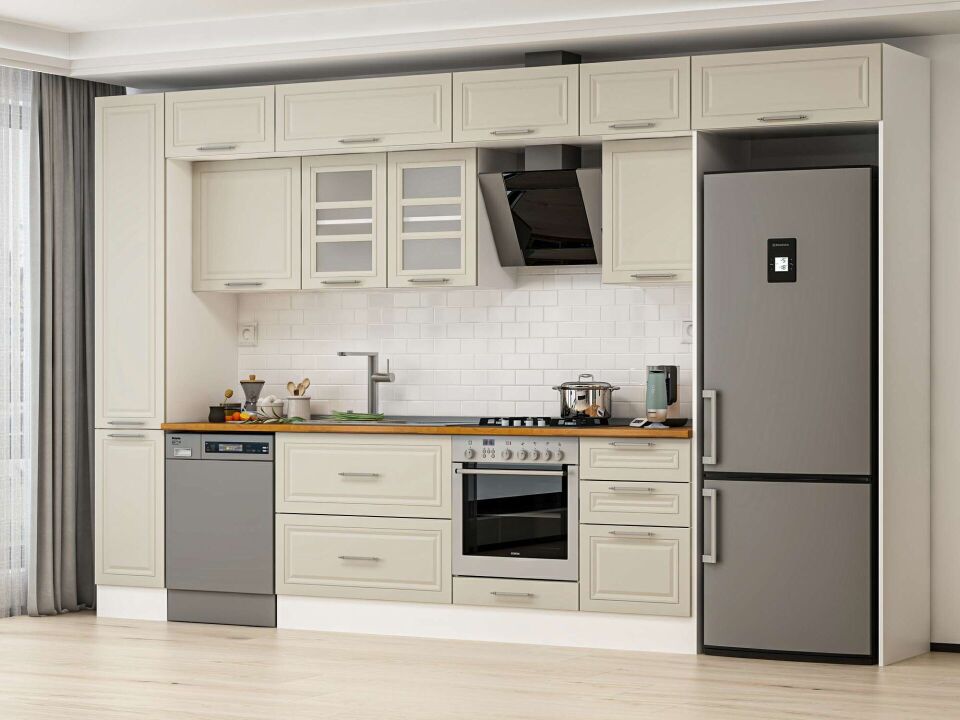Alvinka 370X240 Cm Klasik Mebran Mutfak Dolabı Mbb-E80B40S50-3 Mebran | Kumtaşı - Mdf