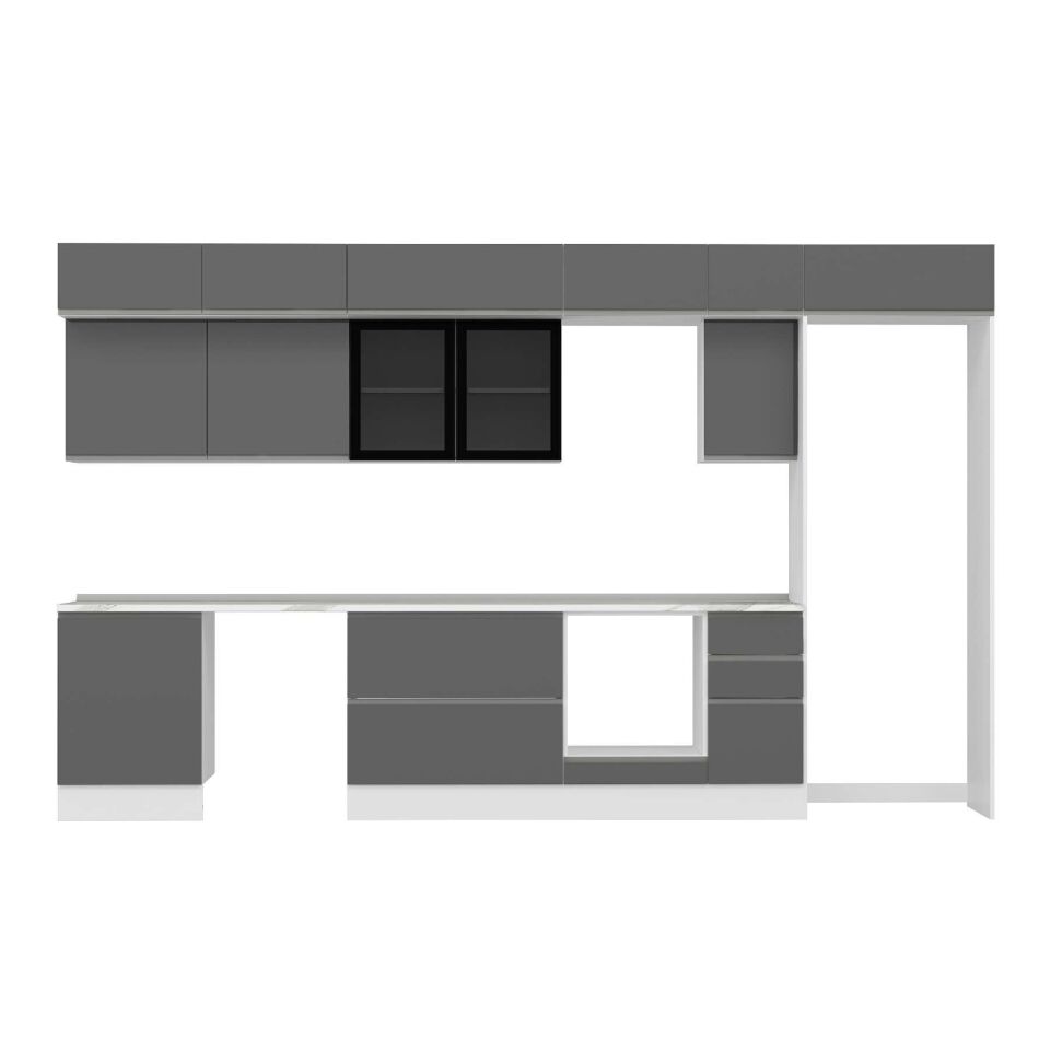 Alvinka 380X240 Cm High Gloss Mutfak Dolabı Mb-E80S60S40-3 High Gloss | Antrasit - Suntalam