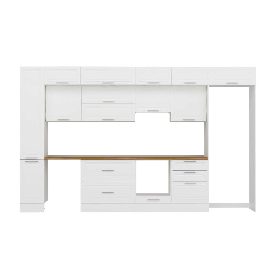 Alvinka 380X240 Cm Klasik Mebran Mutfak Dolabı Mbb-E80B40S60-1 Mebran | Beyaz - Suntalam