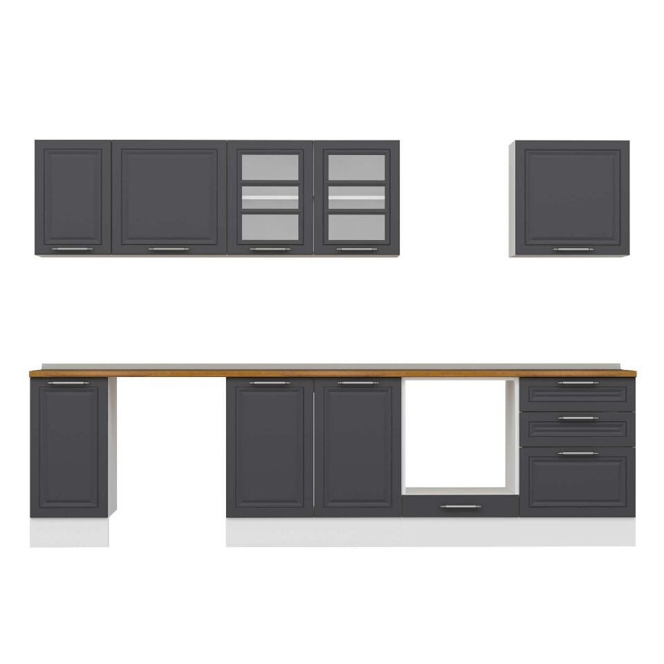 Alvinka 310X210 Cm Klasik Mebran Mutfak Dolabı M-E90S40S60-3 Mebran | Antrasit - Mdf