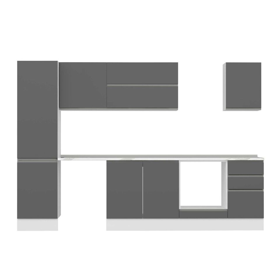Alvinka 305X210 Cm High Gloss Mutfak Dolabı Mb-E90B50S45-2 High Gloss | Antrasit - Mdf