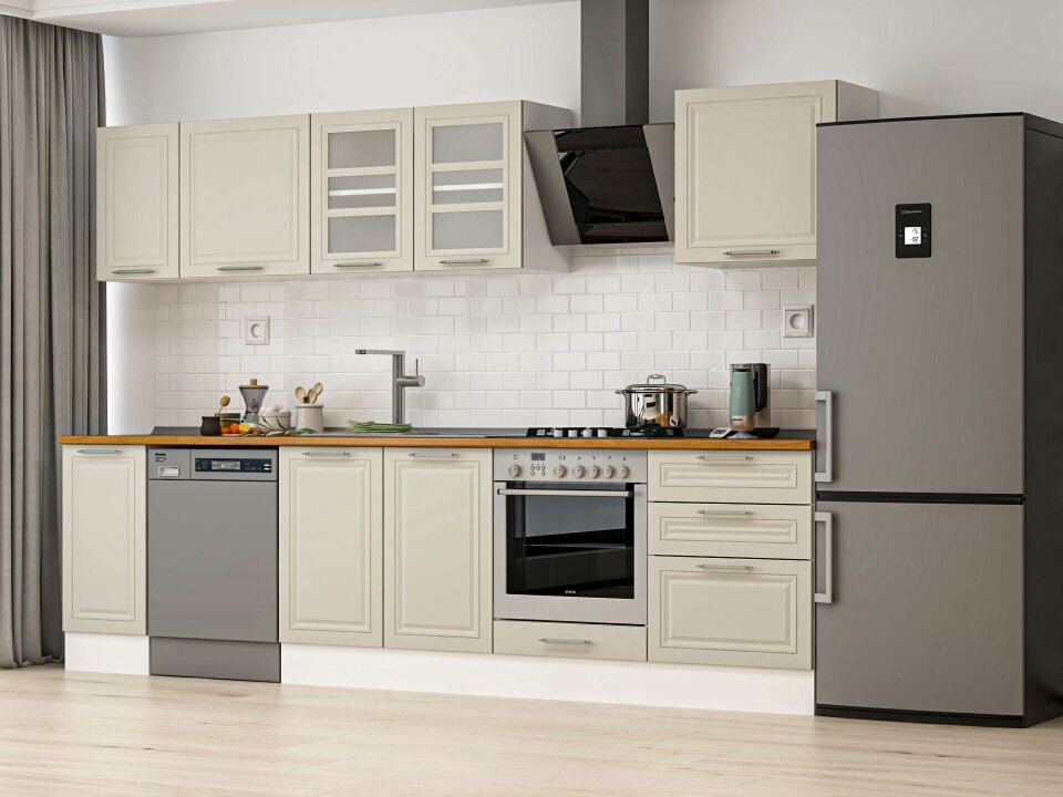 Alvinka 310X210 Cm Klasik Mebran Mutfak Dolabı M-E90S40S60-3 Mebran | Kumtaşı - Mdf