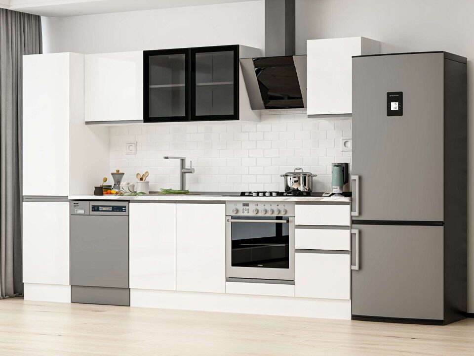 Alvinka 305X210 Cm High Gloss Mutfak Dolabı Mb-E90B50S45-3 High Gloss | Beyaz - Suntalam