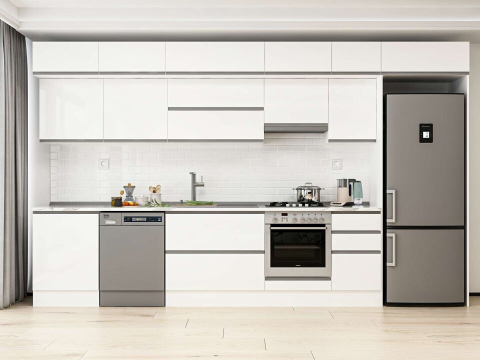 Alvinka 385X240 Cm High Gloss Mutfak Dolabı Mb-E80S60S45-1 High Gloss | Beyaz - Mdf