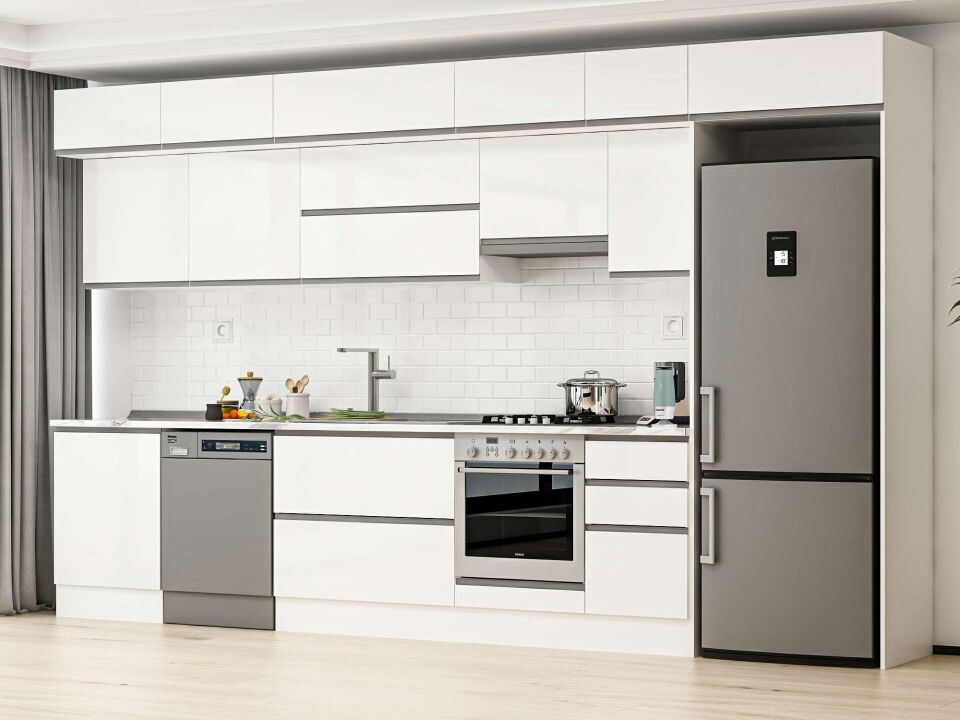 Alvinka 385X240 Cm High Gloss Mutfak Dolabı Mb-E80S60S45-1 High Gloss | Beyaz - Mdf