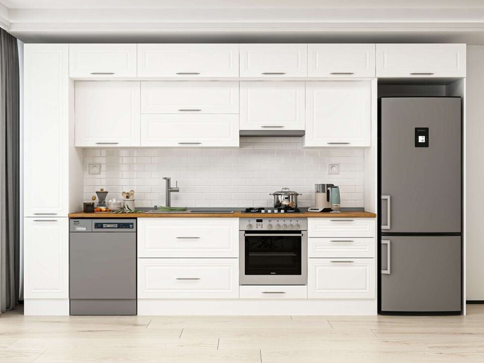Alvinka 380X240 Cm Klasik Mebran Mutfak Dolabı Mbb-E80B40S60-1 Mebran | Beyaz - Mdf