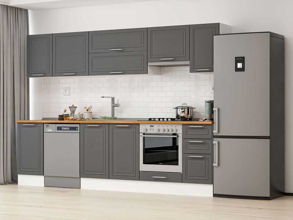 Alvinka 295X210 Cm Klasik Mebran Mutfak Dolabı M-E90S45S40-1 Mebran | Antrasit - Suntalam