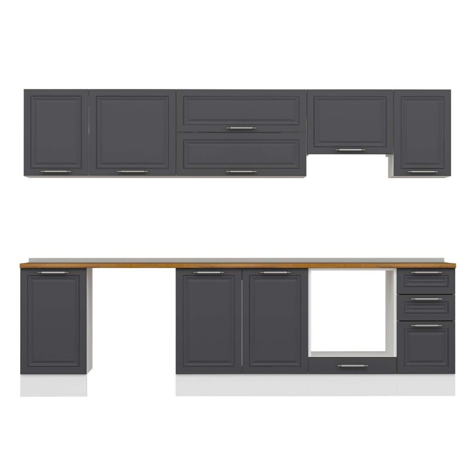 Alvinka 295X210 Cm Klasik Mebran Mutfak Dolabı M-E90S45S40-1 Mebran | Antrasit - Suntalam