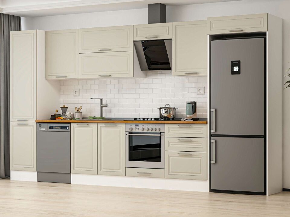 Alvinka 390X222 Cm Klasik Mebran Mutfak Dolabı Mbb-E80B50S60-2 Mebran | Kumtaşı - Mdf