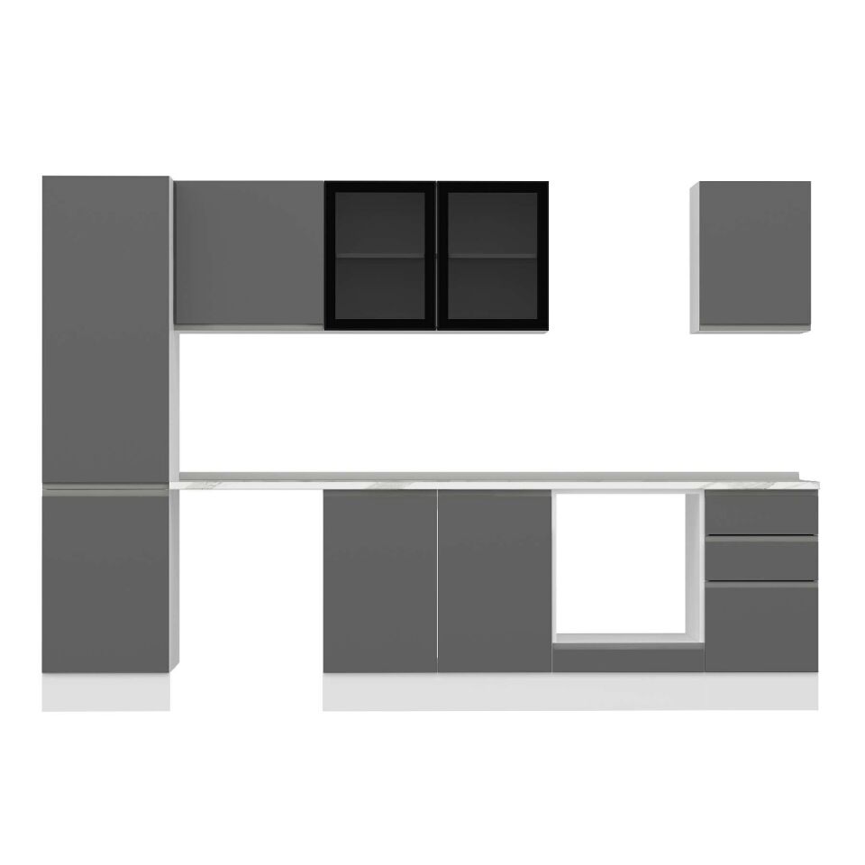 Alvinka 305X210 Cm High Gloss Mutfak Dolabı Mb-E90B50S45-3 High Gloss | Antrasit - Suntalam