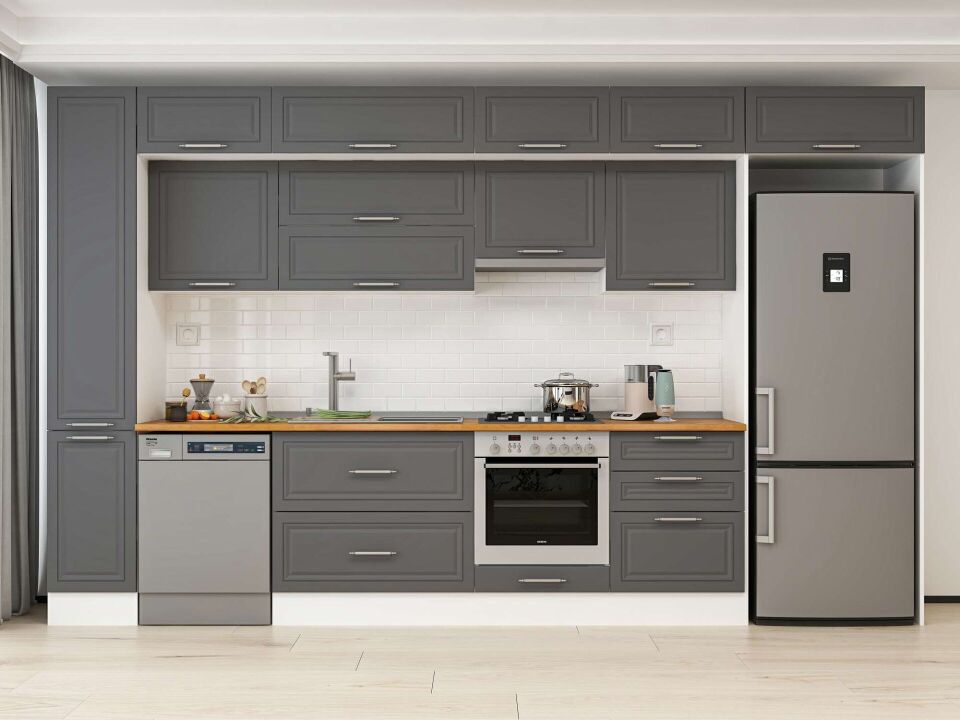 Alvinka 380X240 Cm Klasik Mebran Mutfak Dolabı Mbb-E80B40S60-1 Mebran | Antrasit - Mdf