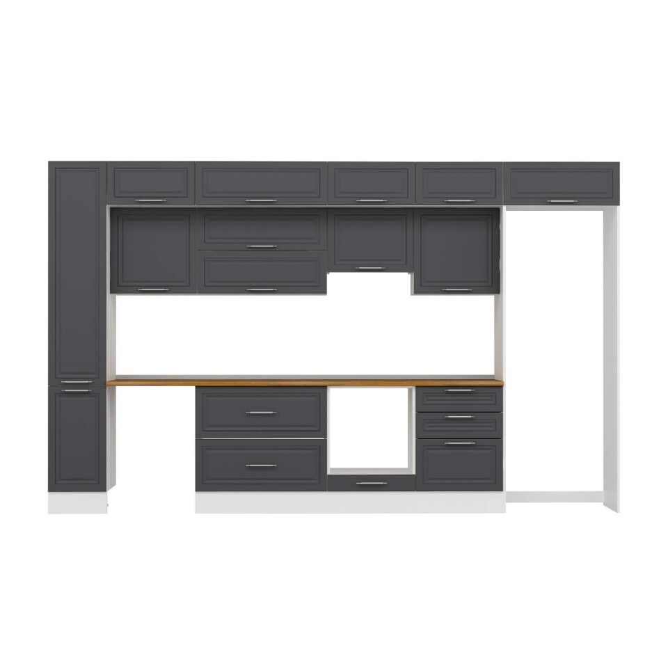 Alvinka 380X240 Cm Klasik Mebran Mutfak Dolabı Mbb-E80B40S60-1 Mebran | Antrasit - Mdf