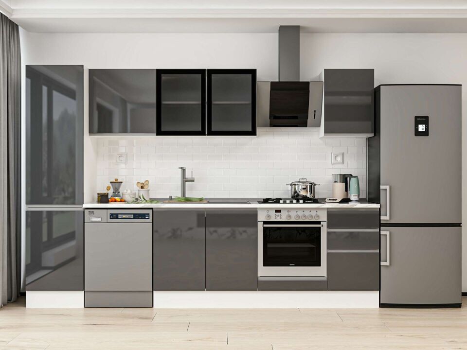 Alvinka 305X210 Cm High Gloss Mutfak Dolabı Mb-E90B50S45-3 High Gloss | Antrasit - Mdf