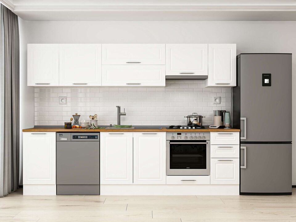 Alvinka 295X210 Cm Klasik Mebran Mutfak Dolabı M-E90S45S40-1 Mebran | Beyaz - Mdf