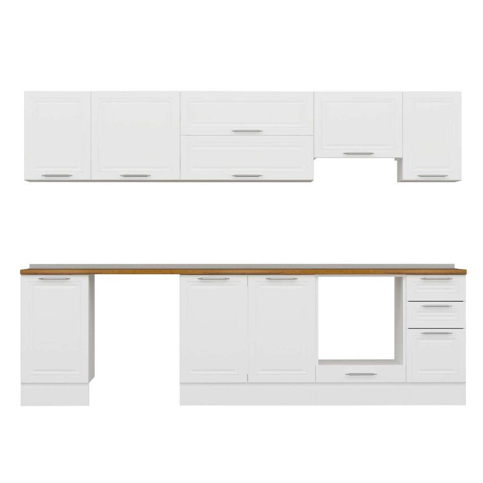 Alvinka 295X210 Cm Klasik Mebran Mutfak Dolabı M-E90S45S40-1 Mebran | Beyaz - Mdf