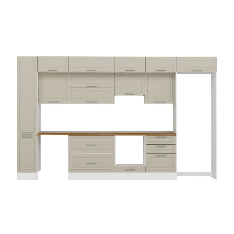 Alvinka 380X240 Cm Klasik Mebran Mutfak Dolabı Mbb-E80B40S60-1 Mebran | Kumtaşı - Mdf