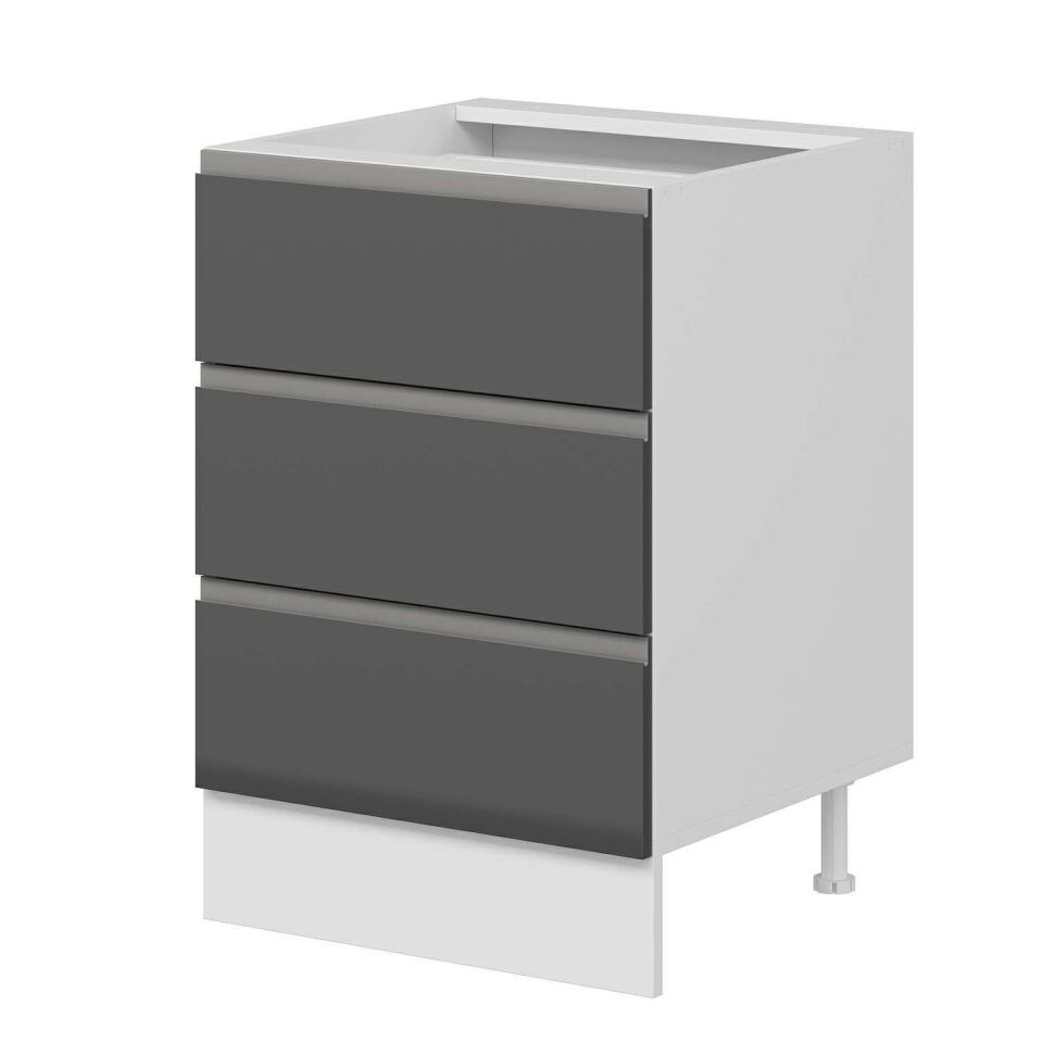 Alvinka Mutfak Modül Hg_J Alt 3Ç 60Cm Dolap Beyaz Antrasit Mdf