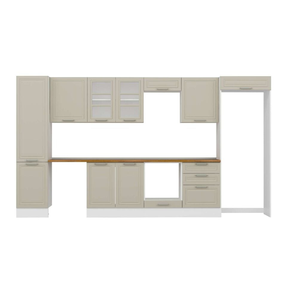 Alvinka 390X222 Cm Klasik Mebran Mutfak Dolabı Mbb-E80B50S60-3 Mebran | Kumtaşı - Suntalam