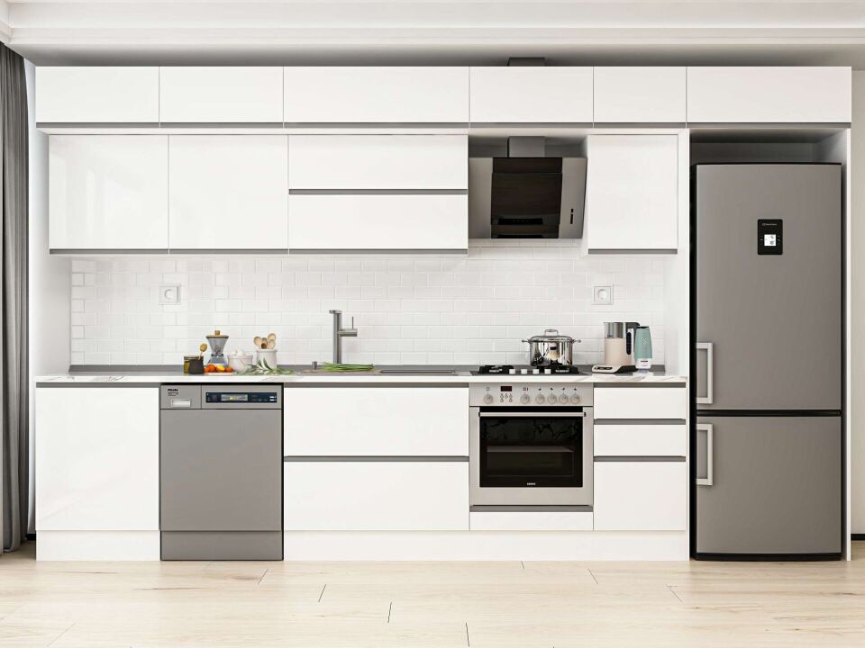 Alvinka 385X240 Cm High Gloss Mutfak Dolabı Mb-E80S60S45-2 High Gloss | Beyaz - Mdf