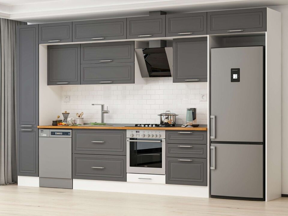 Alvinka 380X240 Cm Klasik Mebran Mutfak Dolabı Mbb-E80B40S60-2 Mebran | Antrasit - Suntalam