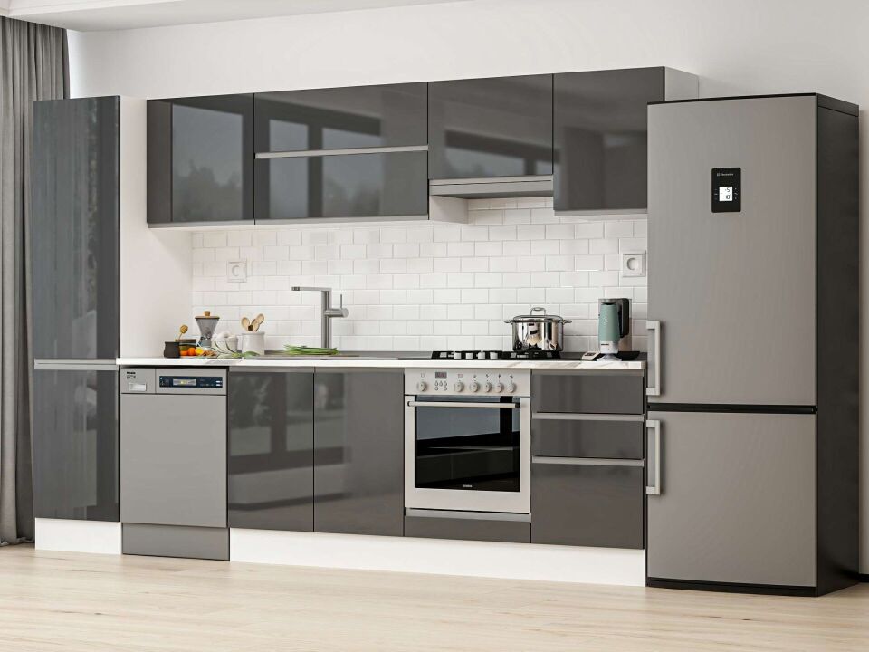Alvinka 310X210 Cm High Gloss Mutfak Dolabı Mb-E90B50S50-1 High Gloss | Antrasit - Suntalam